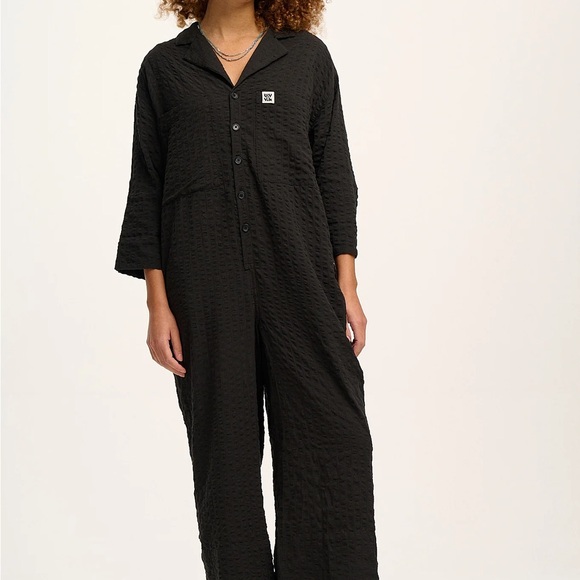 Lucy & Yak Pants - US 28 Lucy & Yak Fran Cotton Seersucker Jumpsuit Black
